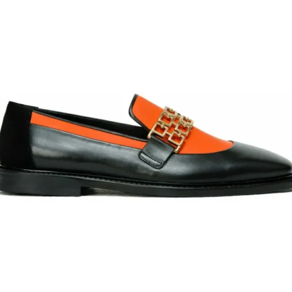 Hot Vinci Leather Shoes Vinci Leather The Gemena Black / Orange Shoe Bit Dress Loafer
