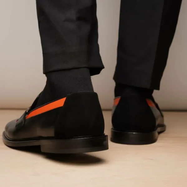 Hot Vinci Leather Shoes Vinci Leather The Gemena Black / Orange Shoe Bit Dress Loafer