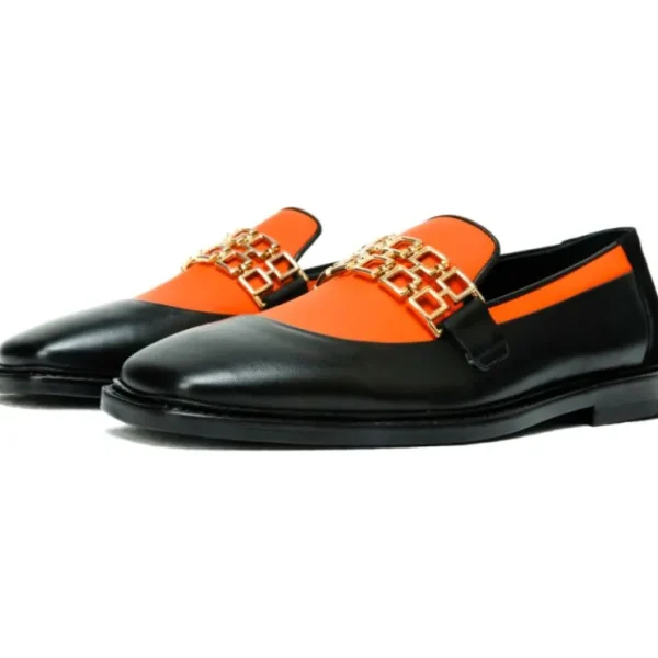 Hot Vinci Leather Shoes Vinci Leather The Gemena Black / Orange Shoe Bit Dress Loafer