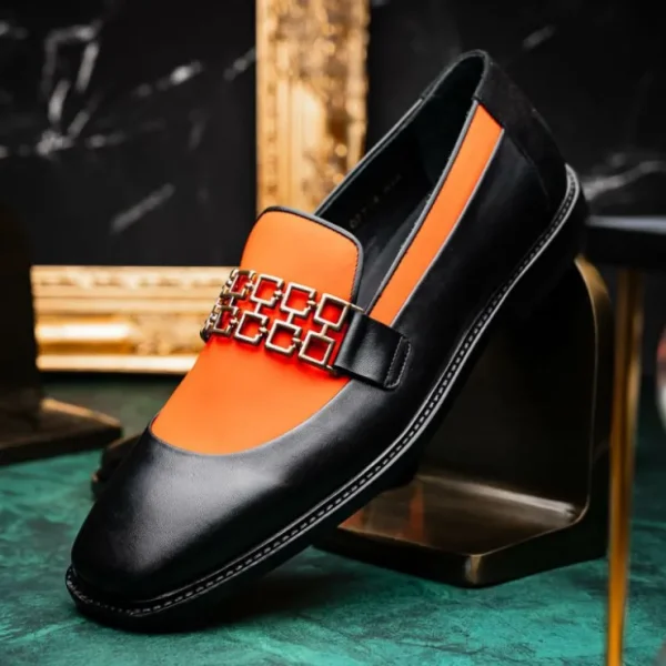Hot Vinci Leather Shoes Vinci Leather The Gemena Black / Orange Shoe Bit Dress Loafer