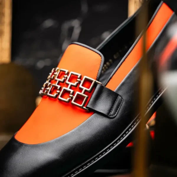 Hot Vinci Leather Shoes Vinci Leather The Gemena Black / Orange Shoe Bit Dress Loafer