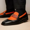 Hot Vinci Leather Shoes Vinci Leather The Gemena Black / Orange Shoe Bit Dress Loafer
