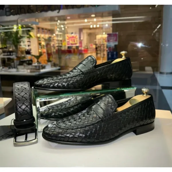 vinci_leather_the_grand_w_10.webp Hot Vinci Leather Shoes Vinci Leather The Grand Woven Leather Shoe Penny Loafer (11060) Black