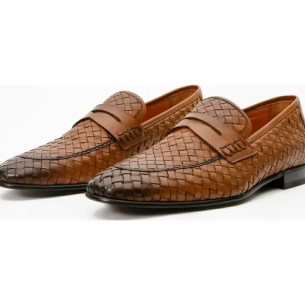 vinci_leather_the_grand_w_2-1.webp Discount Vinci Leather Shoes Vinci Leather The Grand Woven Leather Shoe Penny Loafer (11060) Brown