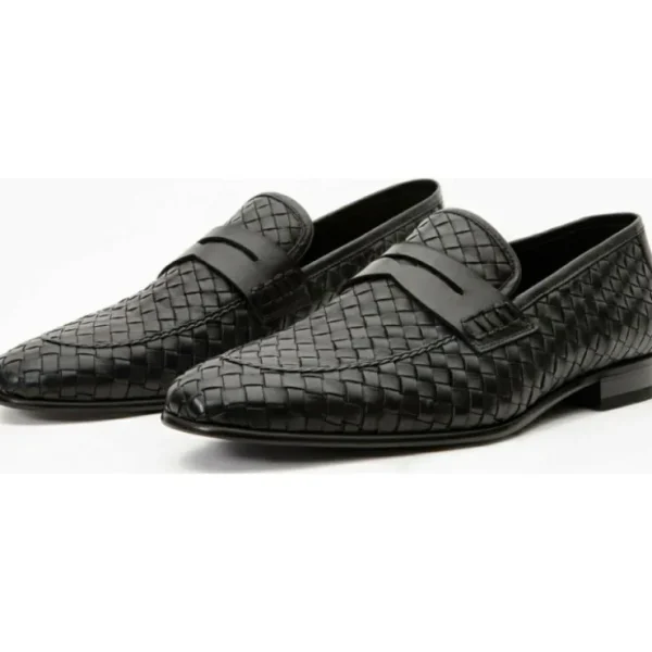 vinci_leather_the_grand_w_2.webp Hot Vinci Leather Shoes Vinci Leather The Grand Woven Leather Shoe Penny Loafer (11060) Black