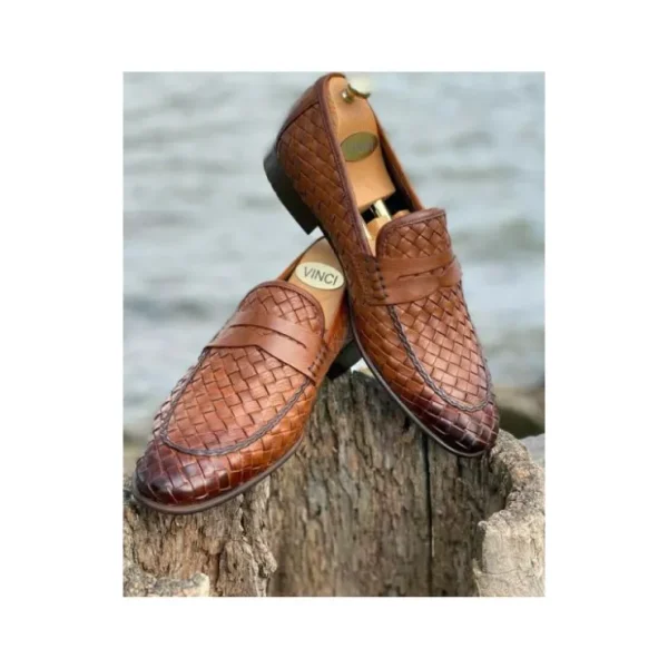 vinci_leather_the_grand_w_5-1.webp Discount Vinci Leather Shoes Vinci Leather The Grand Woven Leather Shoe Penny Loafer (11060) Brown