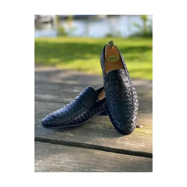 vinci_leather_the_grand_w_5.webp Hot Vinci Leather Shoes Vinci Leather The Grand Woven Leather Shoe Penny Loafer (11060) Black
