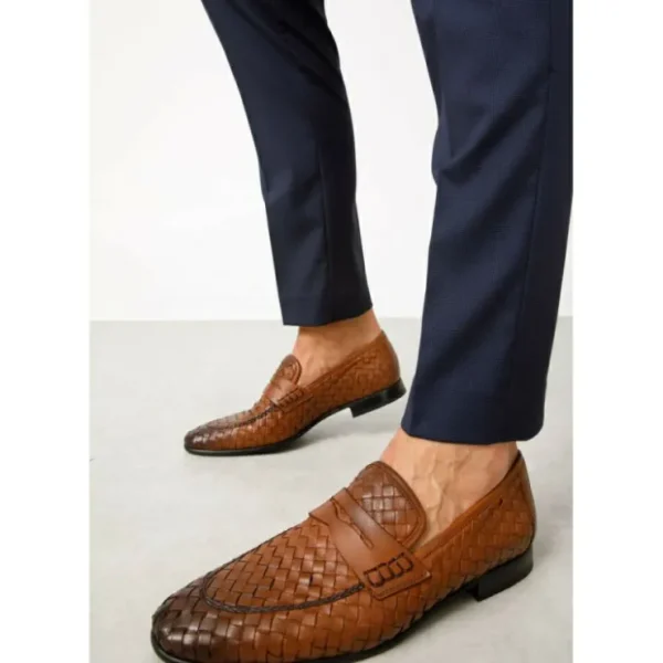 vinci_leather_the_grand_w_6-1.webp Discount Vinci Leather Shoes Vinci Leather The Grand Woven Leather Shoe Penny Loafer (11060) Brown