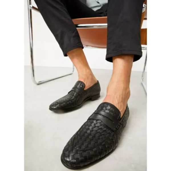 vinci_leather_the_grand_w_8.webp Hot Vinci Leather Shoes Vinci Leather The Grand Woven Leather Shoe Penny Loafer (11060) Black