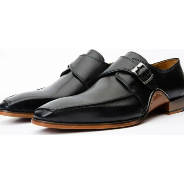 New Vinci Leather Shoes Vinci Leather The Hagrid Single Monk Strap Handmade Shoe (X-6827 V-02) Black