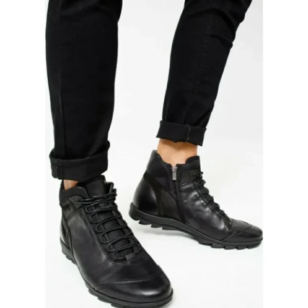 Cheap Vinci Leather Shoes Vinci Leather The Houston Leather Lace-up Casual Boot With A Zipper (03618 S-8) Black