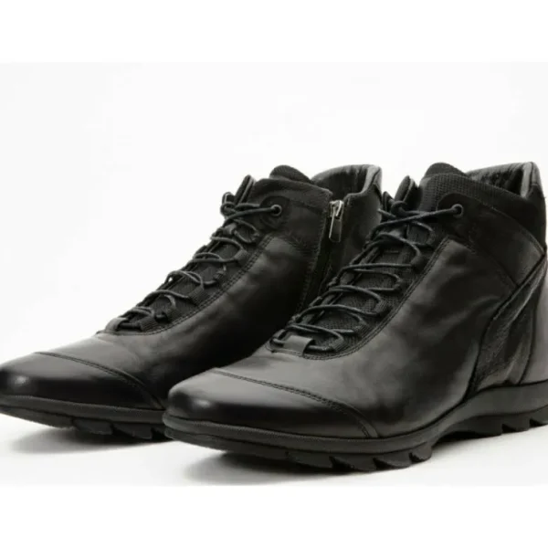 Cheap Vinci Leather Shoes Vinci Leather The Houston Leather Lace-up Casual Boot With A Zipper (03618 S-8) Black