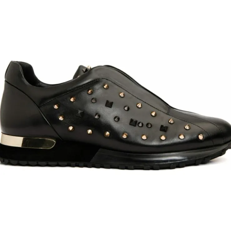 Hot Vinci Leather Shoes Vinci Leather The Infanta Spike Leather Sneaker Limited Edition For Men Black
