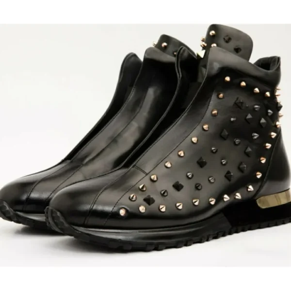 vinci_leather_the_infanta_1-2.webp Flash Sale Vinci Leather Shoes Vinci Leather The Infanta High-top Spike Leather Sneaker Limited Edition For Men Black