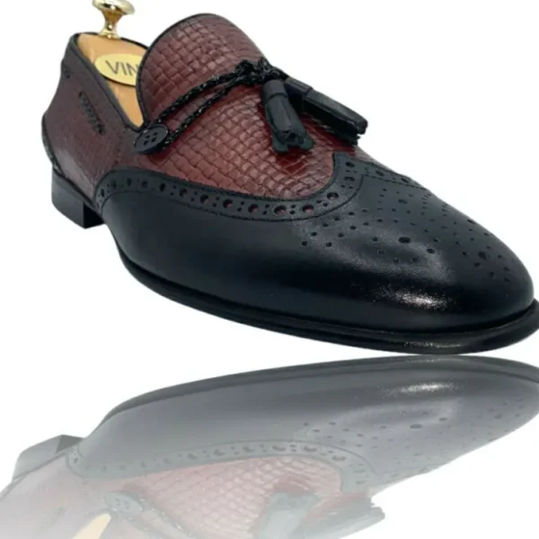 vinci_leather_the_istanbu_3-1.webp New Vinci Leather Shoes Vinci Leather The Istanbul Black / Burgundy Leather Tassel Loafer Shoe
