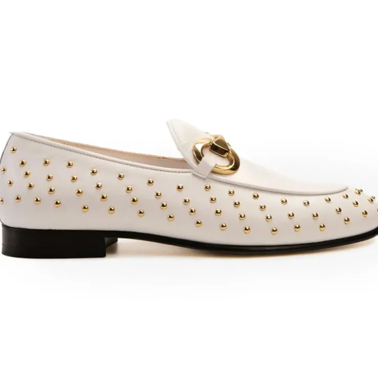 New Vinci Leather Shoes Vinci Leather The Jupiter Spike Leather Bit Loafer Limited Edition (D-7051 ) White