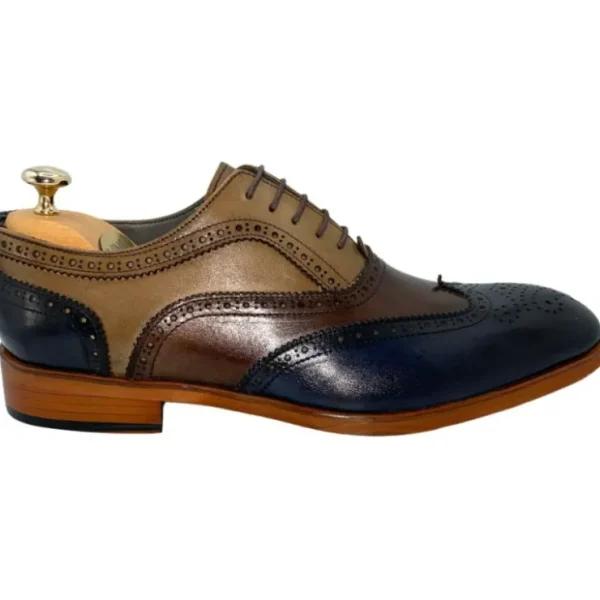 vinci_leather_the_la_chap_0.webp Online Vinci Leather Shoes Vinci Leather The La Chapelle Blue / Beige Wingtip Shoe