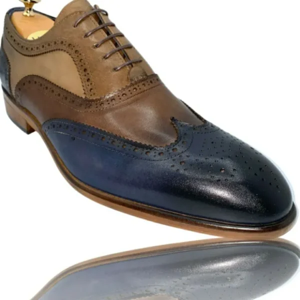 vinci_leather_the_la_chap_1.webp Online Vinci Leather Shoes Vinci Leather The La Chapelle Blue / Beige Wingtip Shoe