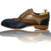 Online Vinci Leather Shoes Vinci Leather The La Chapelle Blue / Beige Wingtip Shoe