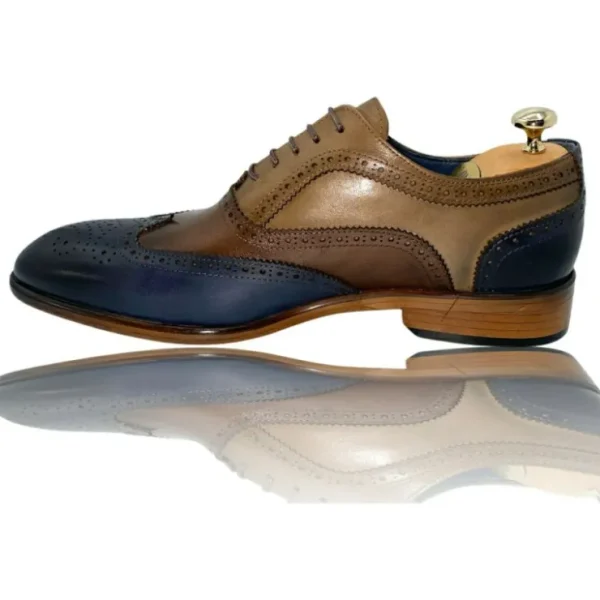 vinci_leather_the_la_chap_3.webp Online Vinci Leather Shoes Vinci Leather The La Chapelle Blue / Beige Wingtip Shoe