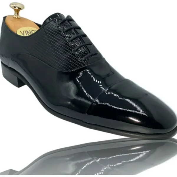 vinci_leather_the_lima_bl_1.webp Outlet Vinci Leather Shoes Vinci Leather The Lima Patent Leather Cap Toe Oxford Shoe (10524) Black