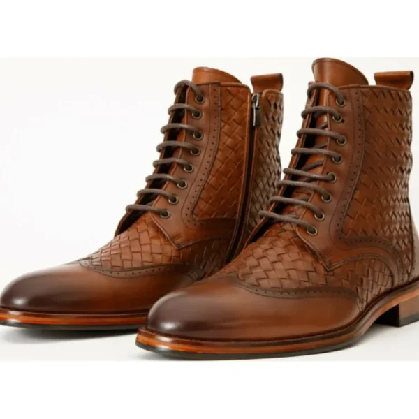 vinci_leather_the_loddon__1-1.webp Clearance Vinci Leather Shoes Vinci Leather The Loddon Brown Leather Wingtip Brogue Handwoven Lace-up Boot With A Zipper (14553)