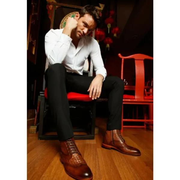 vinci_leather_the_loddon__10-1.webp Clearance Vinci Leather Shoes Vinci Leather The Loddon Brown Leather Wingtip Brogue Handwoven Lace-up Boot With A Zipper (14553)
