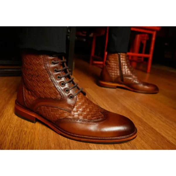 vinci_leather_the_loddon__2-1.webp Clearance Vinci Leather Shoes Vinci Leather The Loddon Brown Leather Wingtip Brogue Handwoven Lace-up Boot With A Zipper (14553)
