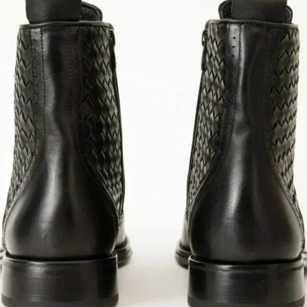 Store Vinci Leather Shoes Vinci Leather The Loddon Black Leather Wingtip Brogue Handwoven Lace-up Boot With A Zipper (14553)