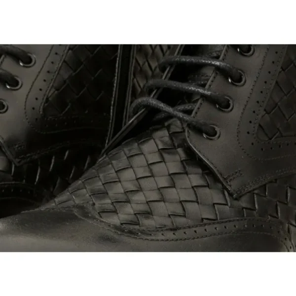Store Vinci Leather Shoes Vinci Leather The Loddon Black Leather Wingtip Brogue Handwoven Lace-up Boot With A Zipper (14553)