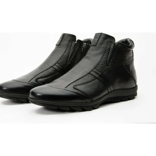 Best Vinci Leather Shoes Vinci Leather The Montreal Leather Casual Zip-up Ankle Boot (09717 S-3) Black
