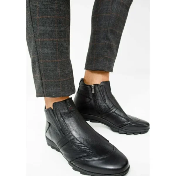 Best Vinci Leather Shoes Vinci Leather The Montreal Leather Casual Zip-up Ankle Boot (09717 S-3) Black