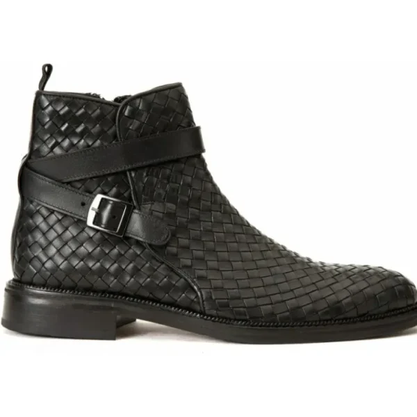 vinci_leather_the_morral__0.webp Flash Sale Vinci Leather Shoes Vinci Leather The Morral Handwoven Leather Cross Strap Buckle Zip-up Boot (14552 S) Black