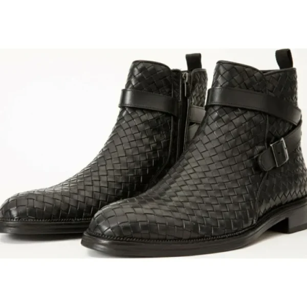 vinci_leather_the_morral__2.webp Flash Sale Vinci Leather Shoes Vinci Leather The Morral Handwoven Leather Cross Strap Buckle Zip-up Boot (14552 S) Black