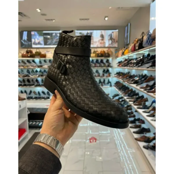 vinci_leather_the_morral__9.webp Flash Sale Vinci Leather Shoes Vinci Leather The Morral Handwoven Leather Cross Strap Buckle Zip-up Boot (14552 S) Black