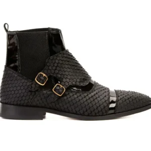 Hot Vinci Leather Shoes Vinci Leather The Orion Snakeskin Double Monk Strap Boot Black