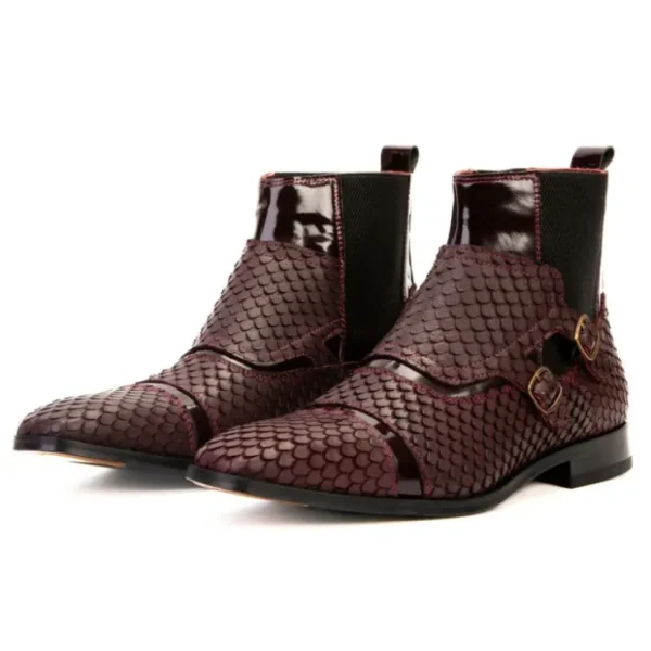vinci_leather_the_orion_s_1-1.webp Sale Vinci Leather Shoes Vinci Leather The Orion Snakeskin Double Monk Strap Boot Burgundy