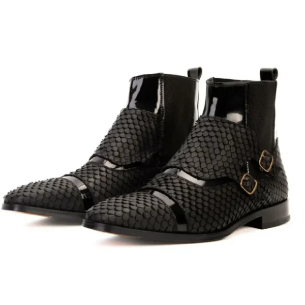 vinci_leather_the_orion_s_2.webp Hot Vinci Leather Shoes Vinci Leather The Orion Snakeskin Double Monk Strap Boot Black