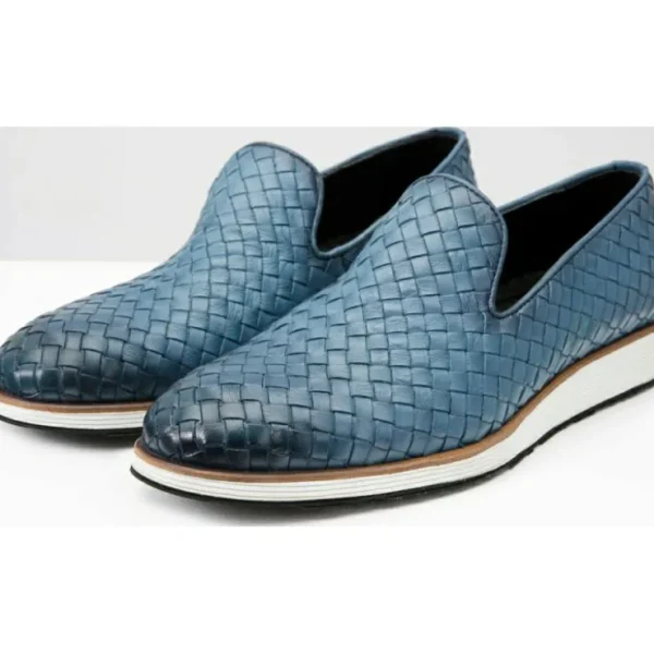 vinci_leather_the_ostrava_2-1.webp Online Vinci Leather Shoes Vinci Leather The Ostrava Leather Woven Slip-on Loafer Shoe (12603) Blue