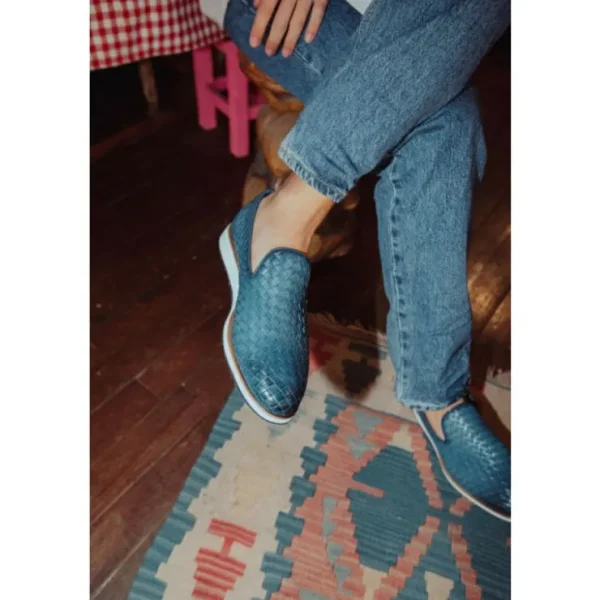 vinci_leather_the_ostrava_4.webp Online Vinci Leather Shoes Vinci Leather The Ostrava Leather Woven Slip-on Loafer Shoe (12603) Blue