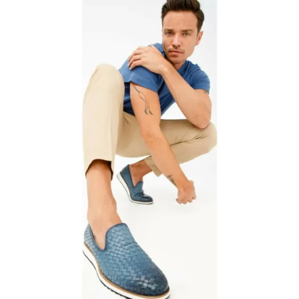vinci_leather_the_ostrava_7.webp Online Vinci Leather Shoes Vinci Leather The Ostrava Leather Woven Slip-on Loafer Shoe (12603) Blue