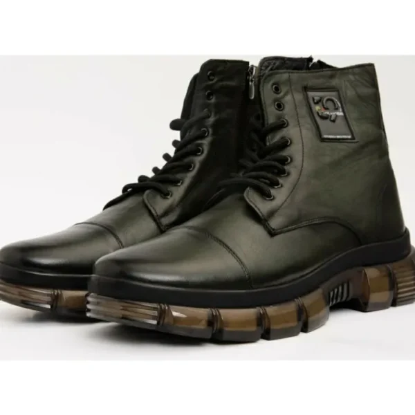 vinci_leather_the_ottova__1-1.webp Clearance Vinci Leather Shoes Vinci Leather The Ottova Leather Lace-up Sneaker Boot With A Zipper (14022) Green