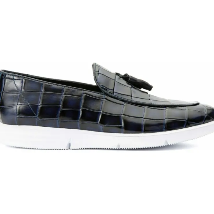 Fashion Vinci Leather Shoes Vinci Leather The Parga Leather Tassel Casual Loafer (15285) Navy