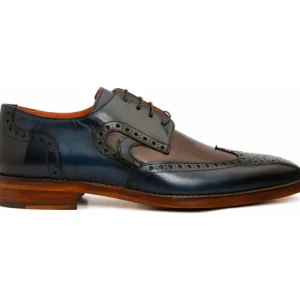 Hot Vinci Leather Shoes Vinci Leather The Rakka Navy / Brown Wingtip Semi Brogue Derby Shoe