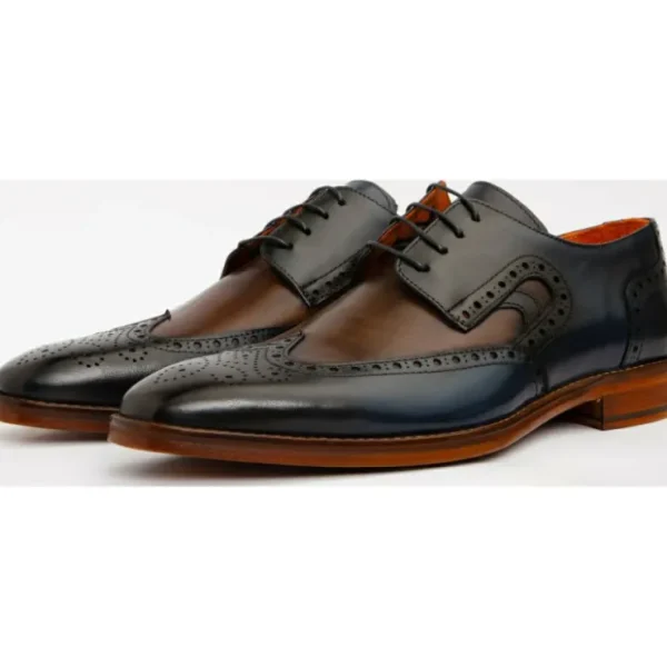 vinci_leather_the_rakka_n_1.webp Hot Vinci Leather Shoes Vinci Leather The Rakka Navy / Brown Wingtip Semi Brogue Derby Shoe