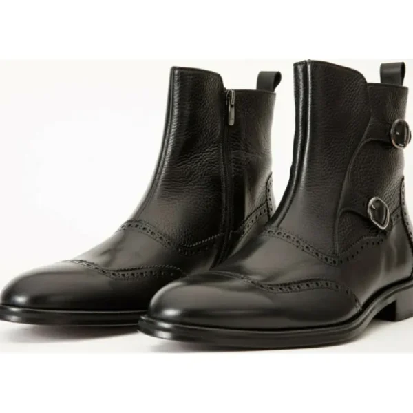 vinci_leather_the_rand_bl_2.webp Online Vinci Leather Shoes Vinci Leather The Rand Leather Double Buckle Brogue Boot With A Zipper (14560 S-2) Black