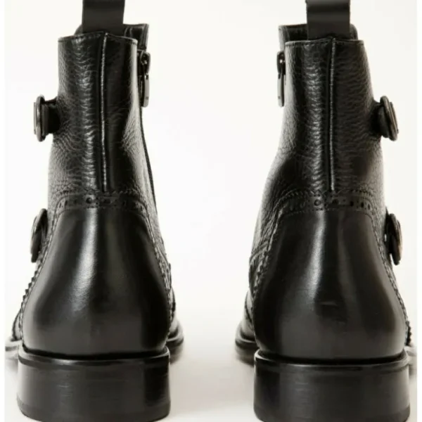 vinci_leather_the_rand_bl_4.webp Online Vinci Leather Shoes Vinci Leather The Rand Leather Double Buckle Brogue Boot With A Zipper (14560 S-2) Black