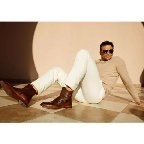 vinci_leather_the_rand_br_10.webp New Vinci Leather Shoes Vinci Leather The Rand Leather Double Buckle Brogue Boot With A Zipper (14560 T-2) Brown