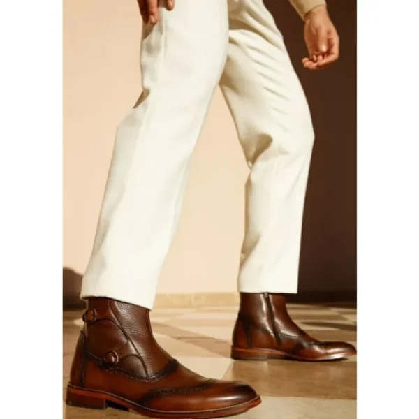 vinci_leather_the_rand_br_5.webp New Vinci Leather Shoes Vinci Leather The Rand Leather Double Buckle Brogue Boot With A Zipper (14560 T-2) Brown