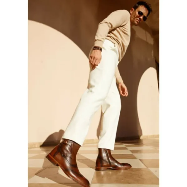 vinci_leather_the_rand_br_7.webp New Vinci Leather Shoes Vinci Leather The Rand Leather Double Buckle Brogue Boot With A Zipper (14560 T-2) Brown